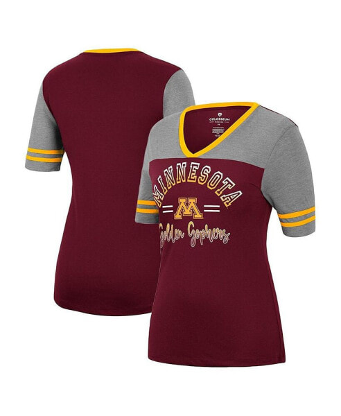 Women's Maroon, Heathered Gray Minnesota Golden Gophers There You Are V-Neck T-shirt