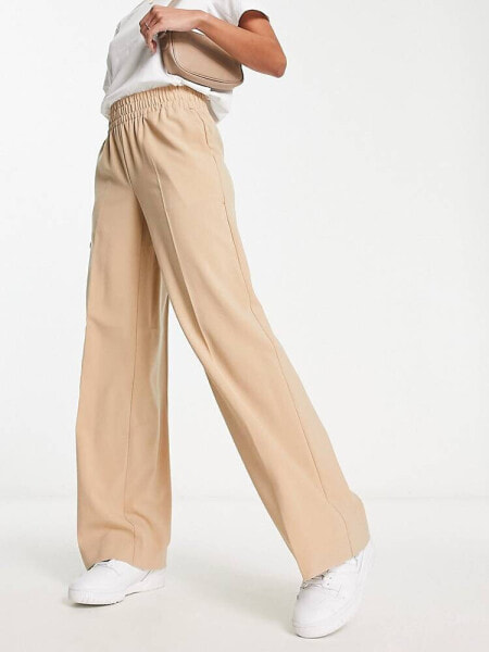 Vero Moda stand alone wide leg trousers with shirred waist in cream