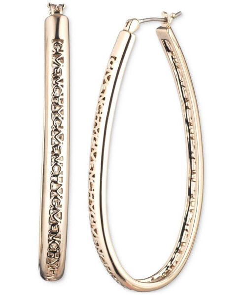 Gold-Tone Openwork Logo Elongated Hoop Earrings