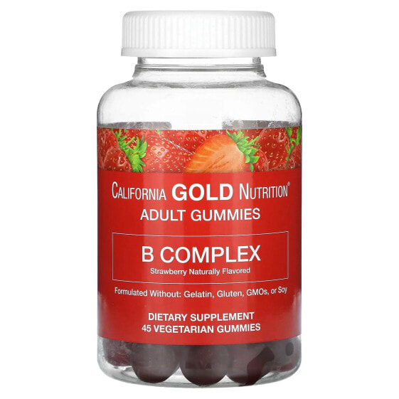 California Gold Nutrition, Жевательные таблетки с комплексом витаминов группы B, без желатина и глютена, натуральный клубничный вкус, 45 жевательных таблеток