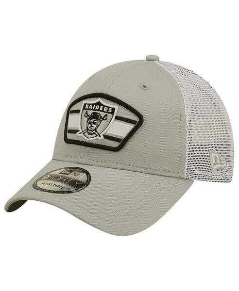 Men's Gray, White Las Vegas Raiders Logo Patch Trucker 9Forty Snapback Hat