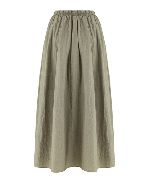 Women's Button Accessorized Midi Skirt