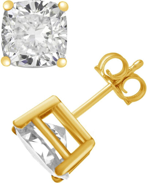 Cubic Zirconia Cushion Stud Earrings in Silver and Gold Plate