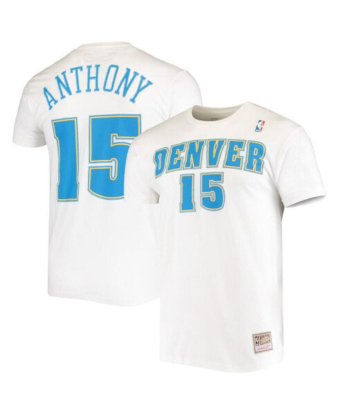 Men's Carmelo Anthony White Denver Nuggets Hardwood Classics Stitch Name and Number T-shirt