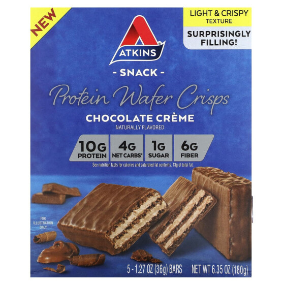 Anytime Snacks, Protein Wafer Crisps, Chocolate Creme, 5 Bars, 1.27 oz (36 g) Each