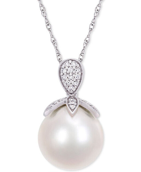 Macy's cultured Freshwater Pearl (11mm) & Diamond (1/10 ct. t.w.) 17" Pendant Necklace in 10k White Gold