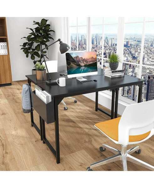 Modern Simple Style Wooden Work Office Desks With Storage, 63 Inch, Black