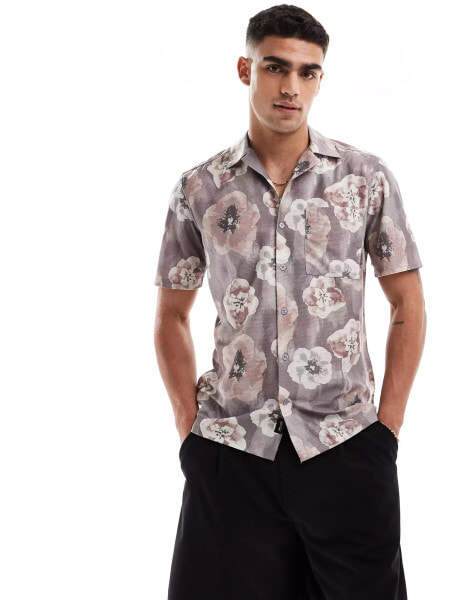 ONLY & SONS revere collar regular fit shirt with blurred floral print