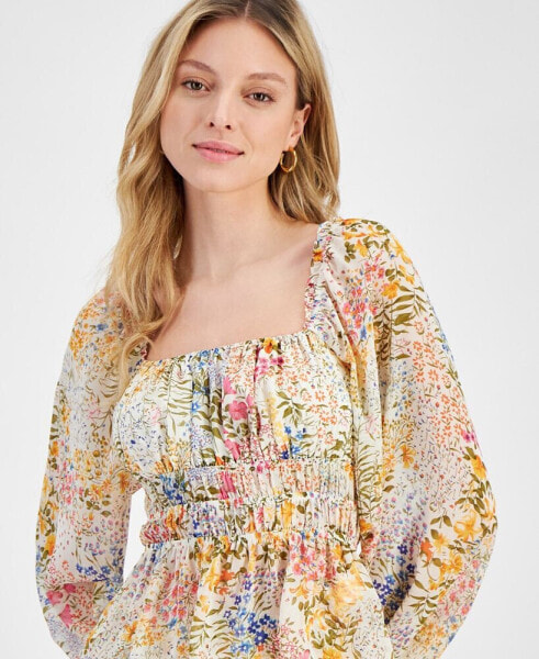 Women's Camellia Floral-Print Smocked Top