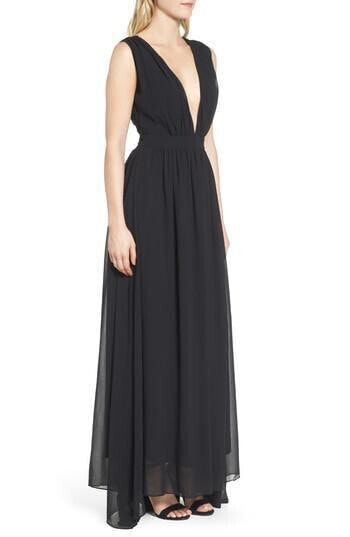 Bishop & Young Women's Sleeveless Plunging V Neckline Maxi Dress Black L