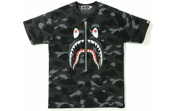 BAPE Color Camo Shark 迷彩鲨鱼短袖T恤 男款 黑色 送礼推荐 / Футболка BAPE Color Camo Shark T 1F30-109-014