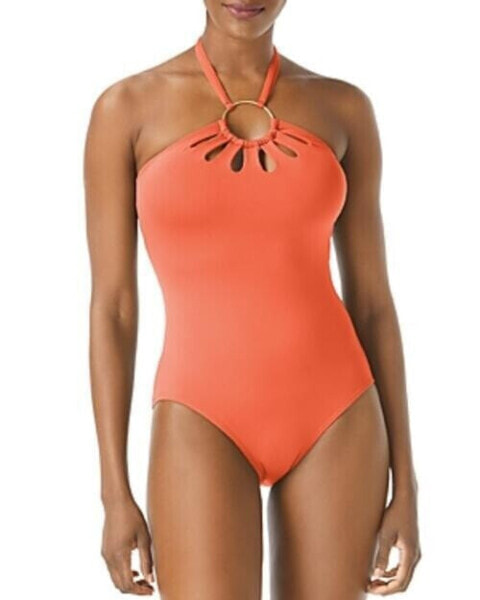 Vince Camuto 295904 Ring Cutout Halter One Piece Swimsuit, Red Sunset, 8