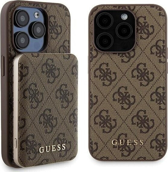 Guess Zestaw Guess GUBPM5P15X4GEMGW Apple iPhone 15 Pro Max hardcase + Powerbank 5000mAh MagSafe 4G Metal Logo brązowy/brown