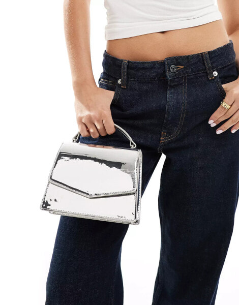 ASOS DESIGN top handle metallic crossbody with detatchable strap in silver