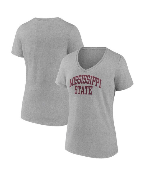 Women's Heather Gray Mississippi State Bulldogs Basic Arch V-Neck T-shirt