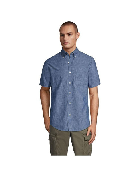 Men's Short Sleeve Button Down Chambray Traditional Fit Shirt