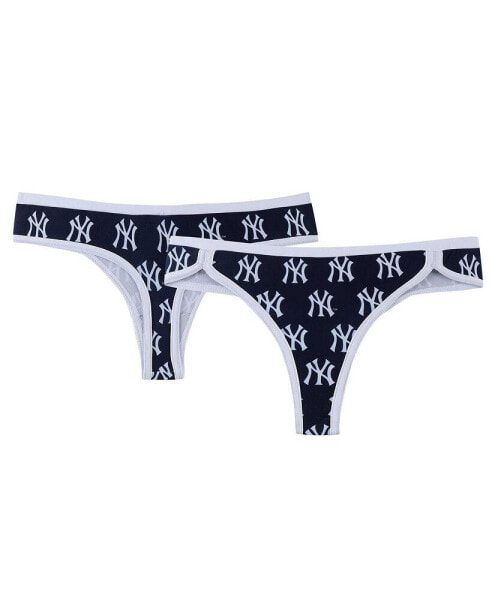 Women's Navy New York Yankees Allover Print Knit Thong Set