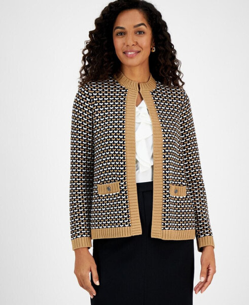 Women's Textured Contrast-Trim Cardigan