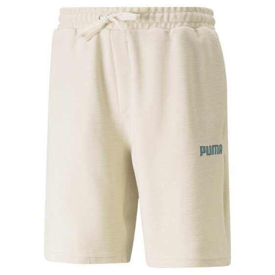 Puma Embroidered Logo Textured Shorts Mens Beige Casual Athletic Bottoms 5390970