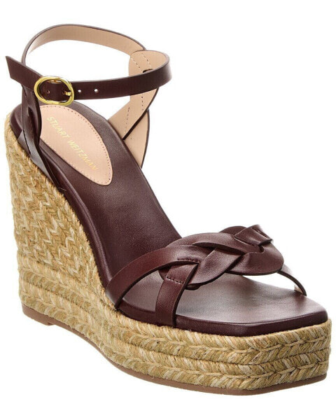 Stuart Weitzman Braida Max Leather Wedge Espadrille Women's Brown 9.5