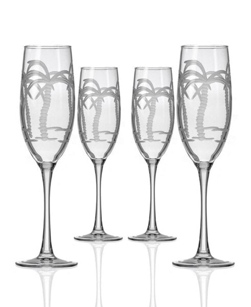 Palm Tree Flute 8Oz - Set Of 4 Glasses