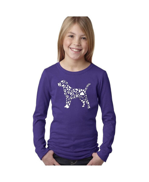 Big Girl's Word Art Long Sleeve T-Shirt - Dog Paw Prints