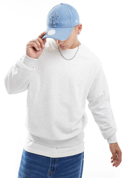 Jack & Jones super oversized crew neck sweatshirt in white marl