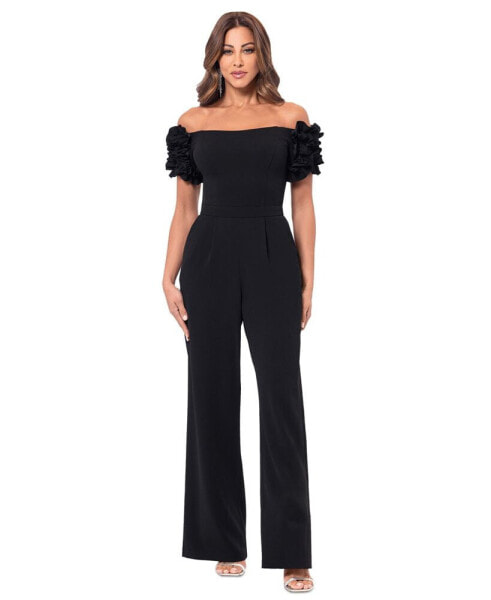 Women's Ruffled Off-The-Shoulder Straight-Leg Jumpsuit