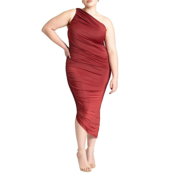 Plus Size Ruched One Shoulder Dress