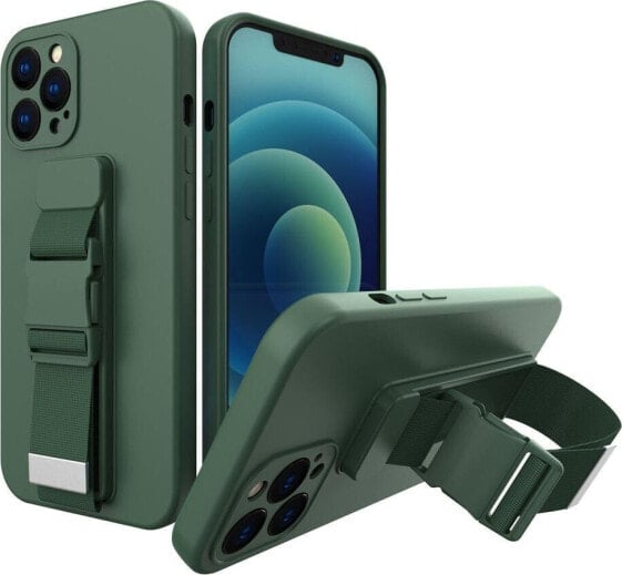 Hurtel Rope case żelowe etui ze smyczą łańcuszkiem torebka smycz iPhone 12 mini ciemnozielony