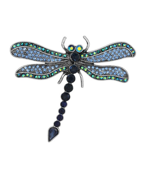 Silver-Tone Ab Glass Stone Dragonfly Pin
