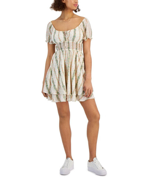 Self-Esteem Juniors' Short-Sleeve Peasant Mini Dress