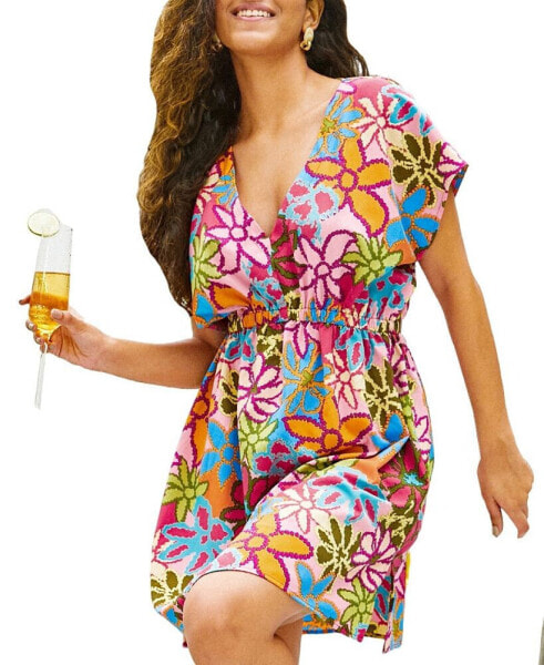 Women's Floral Dolman Sleeve Mini Beach Dress