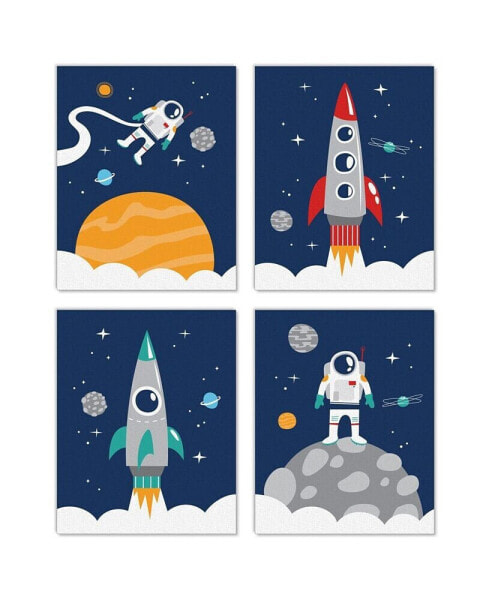 Blast Off to Outer Space Unframed Linen Paper Wall Art - 4 Ct Artisms 8 x 10 in