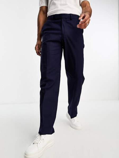 ASOS DESIGN straight linen mix suit trousers in navy