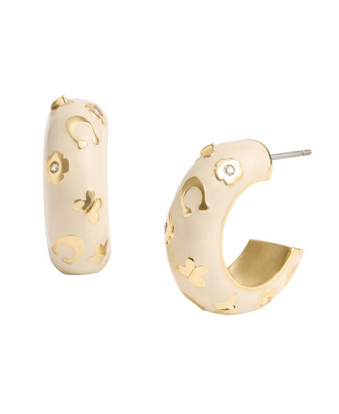 Faux Stone Signature Daisy Enamel Huggie Earrings