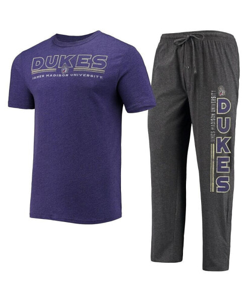 Men's Heathered Charcoal, Purple James Madison Dukes Meter T-shirt and Pants Sleep Set