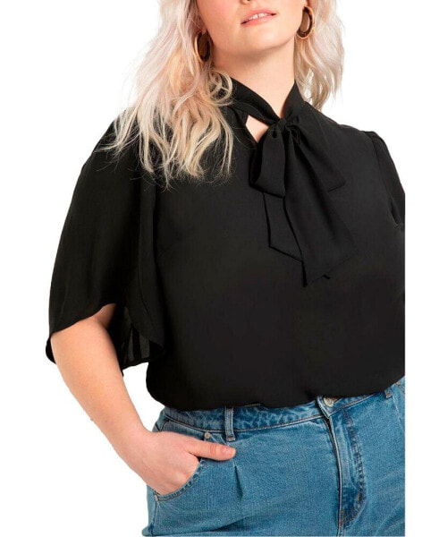 Plus Size Bow Blouse With Flutter Sleeve