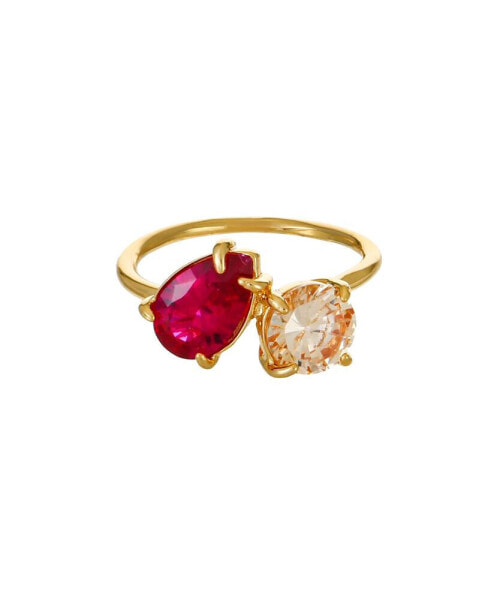 18K Gold Plated Brass Colored Topaz Cubic Zirconia Ring