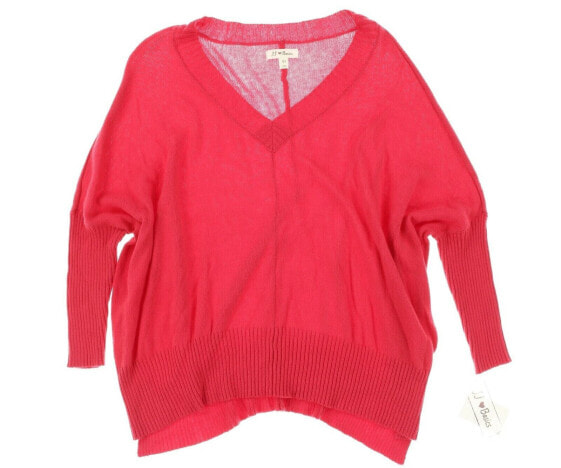 JJ Basics 132646 Womens Pink Fuchsia V-Neck Sweater Pullover Size X-Small