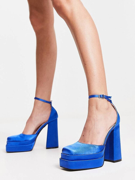 RAID Amira double platform heeled shoes in blue satin
