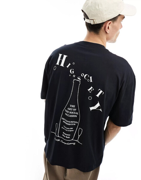 ASOS DESIGN oversized t-shirt in black with drinks back print