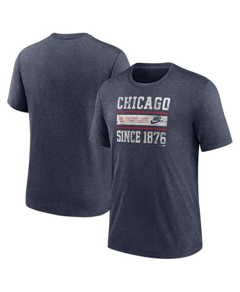 Men's Heather Navy Chicago Cubs Cooperstown Collection Local Stack Tri-Blend T-Shirt