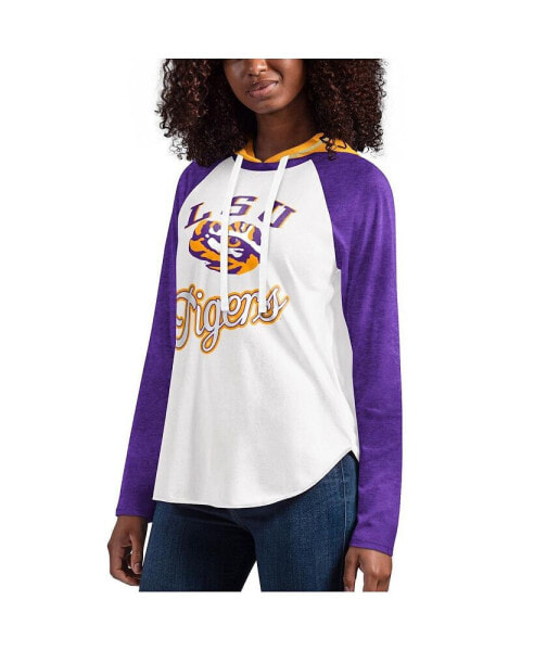 Women's White, Purple LSU Tigers From the Sideline Raglan Long Sleeve Hoodie T-shirt