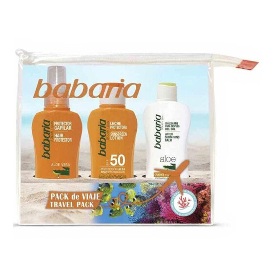 Средство для загара и защиты от солнца Babaria Hair Aloe Vera 100ml + Sunscreen Lotion SPF50 100ml + After Sun Balm Aloe 100ml Travel Pack Protector
