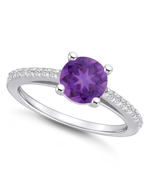 Amethyst (1-1/4 ct. t.w.) and Diamond (1/6 ct. t.w.) Ring in 14K White Gold