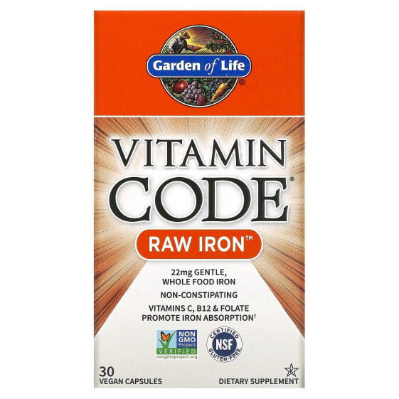 Garden of Life, Vitamin Code, RAW Iron, 30 веганских капсул