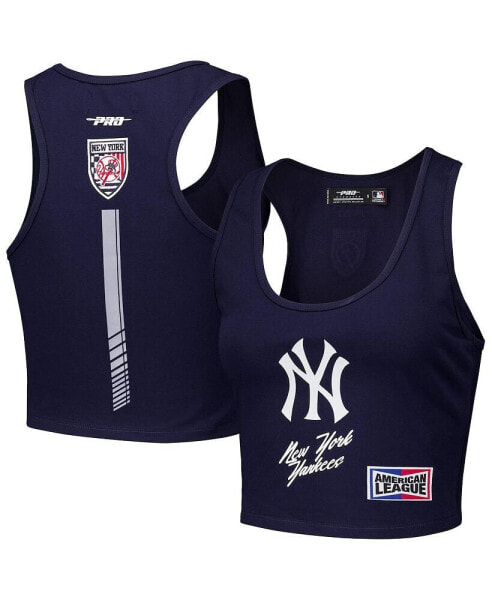 Women's Navy New York Yankees Fast Lane Fitted Tri-Blend Cropped Tank Top