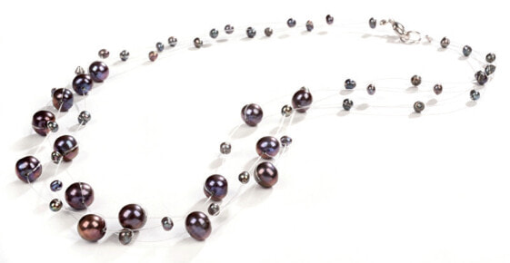 Necklace made of levitating dark real pearls JL0325