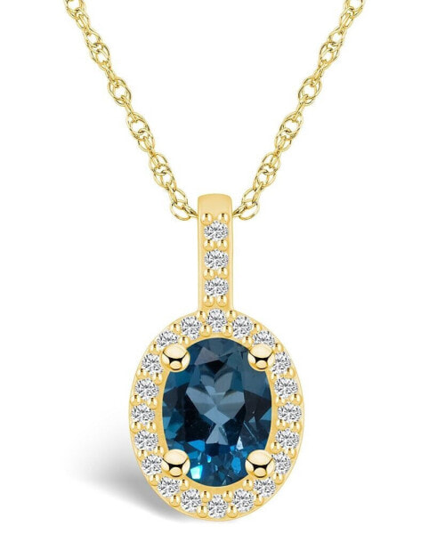London Blue Topaz (1-5/8 Ct. T.W.) and Diamond (1/4 Ct. T.W.) Halo Pendant Necklace in 14K Yellow Gold